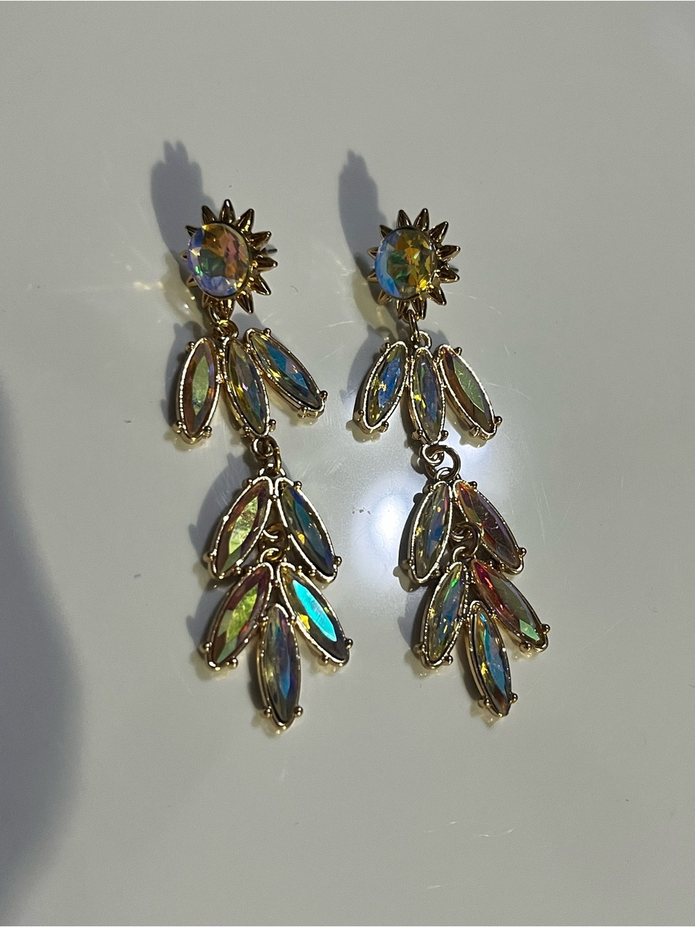 Gold-Tone Multicolor Crystal Drop Earrings Irridescent NWOT